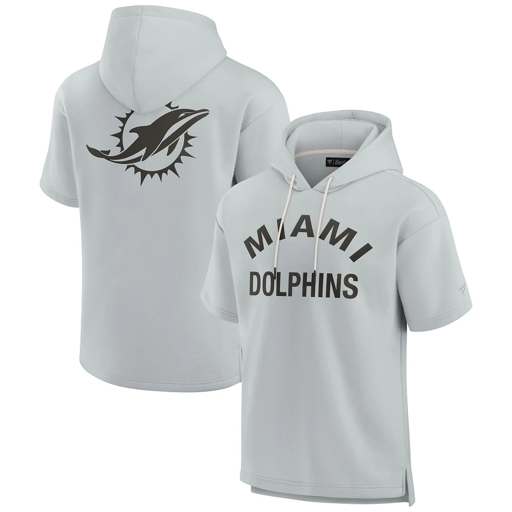 Sweat à capuche unisexe Fanatics gris Miami Dolphins Elements en polaire super douce manches courtes