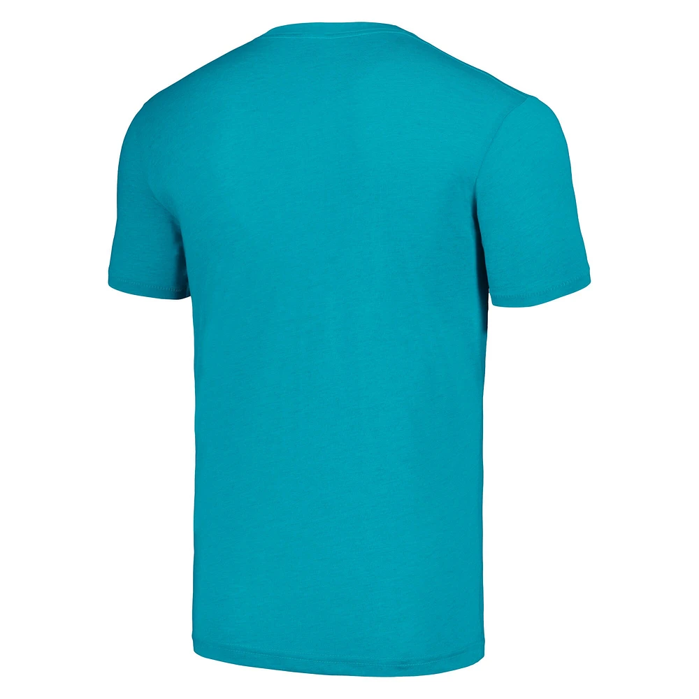 Unisex Homage Aqua Miami Dolphins Helmet Retro Tri-Blend T-Shirt