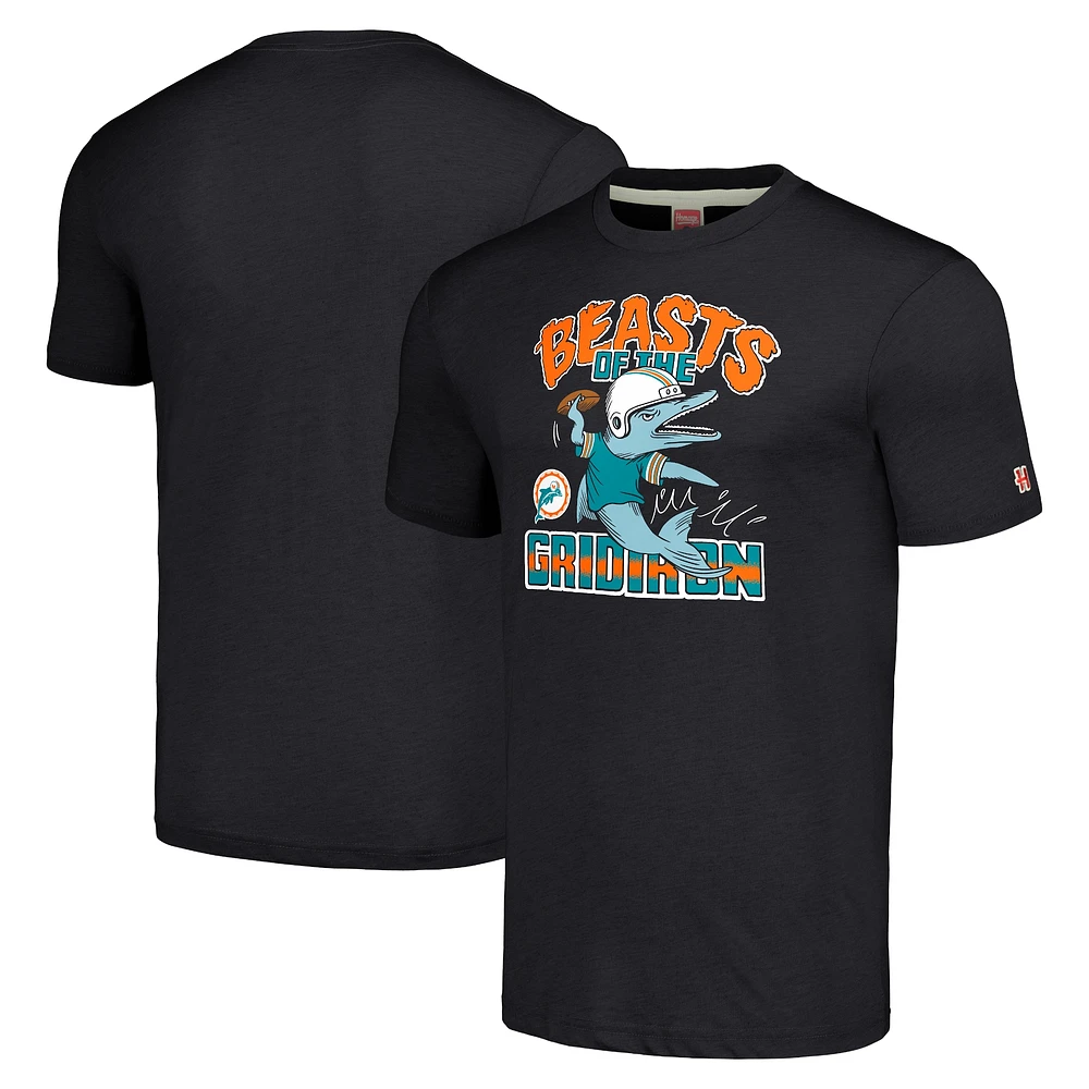 Unisex Homage  Charcoal Miami Dolphins Monsters of the Gridiron Halloween Tri-Blend T-Shirt