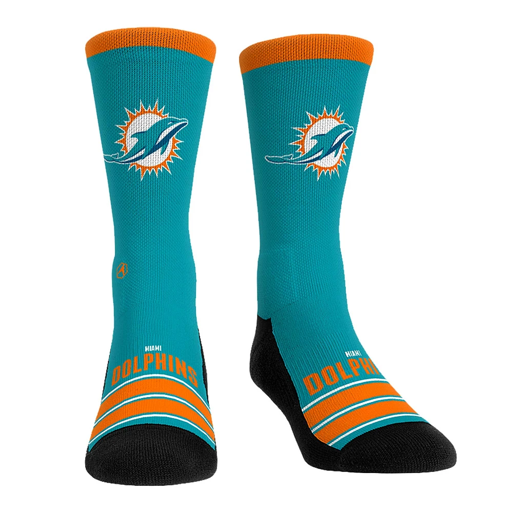 Chaussettes unisexes Rock Em Socks Miami Dolphins Gametime Stripe Crew