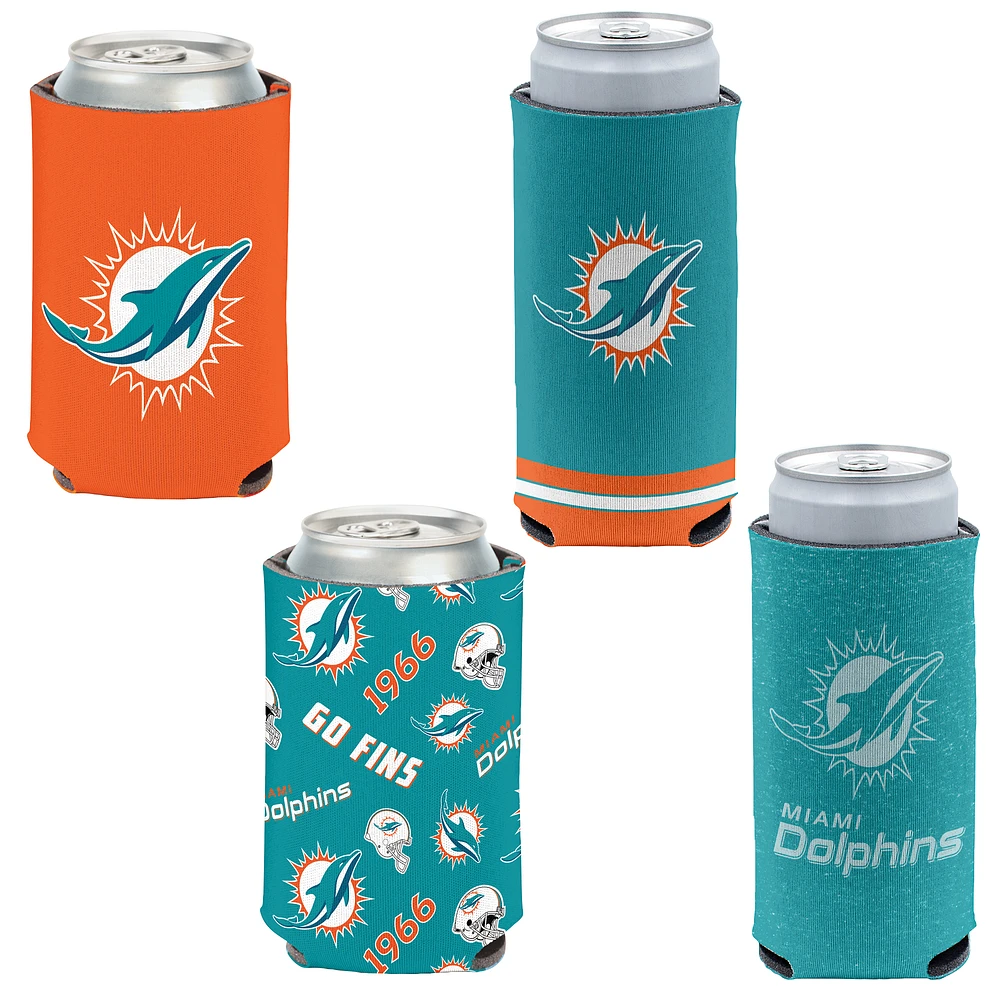 WinCraft Miami Dolphins 4-Pack 12oz. Can & Slim Can Cooler Set