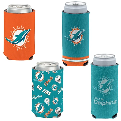 WinCraft Miami Dolphins 4-Pack 12oz. Can & Slim Can Cooler Set