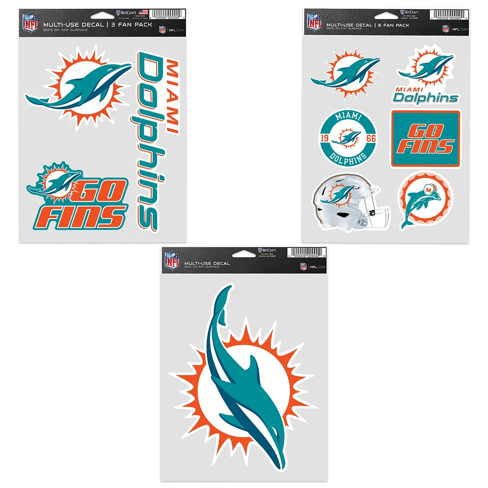 Lot de trois autocollants pour supporters des Miami Dolphins de WinCraft