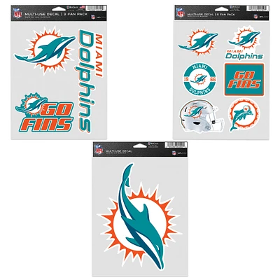 Lot de trois autocollants pour supporters des Miami Dolphins de WinCraft