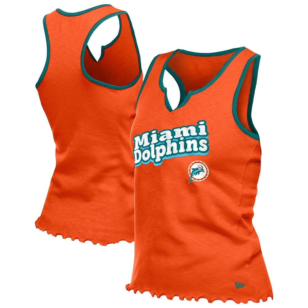 Débardeur orange à col cranté et ourlet ondulé Tri-Blend pour femme New Era des Dolphins de Miami