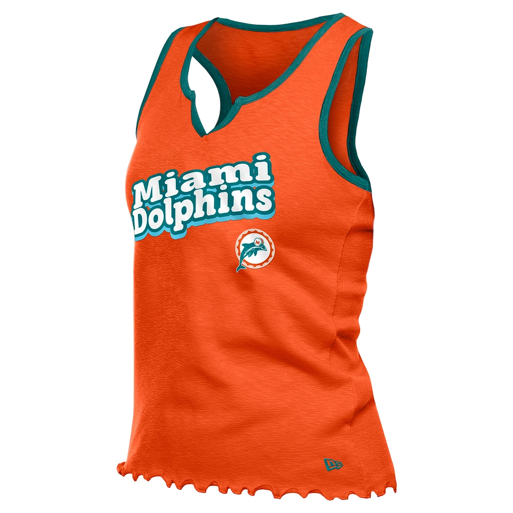 Débardeur orange à col cranté et ourlet ondulé Tri-Blend pour femme New Era des Dolphins de Miami