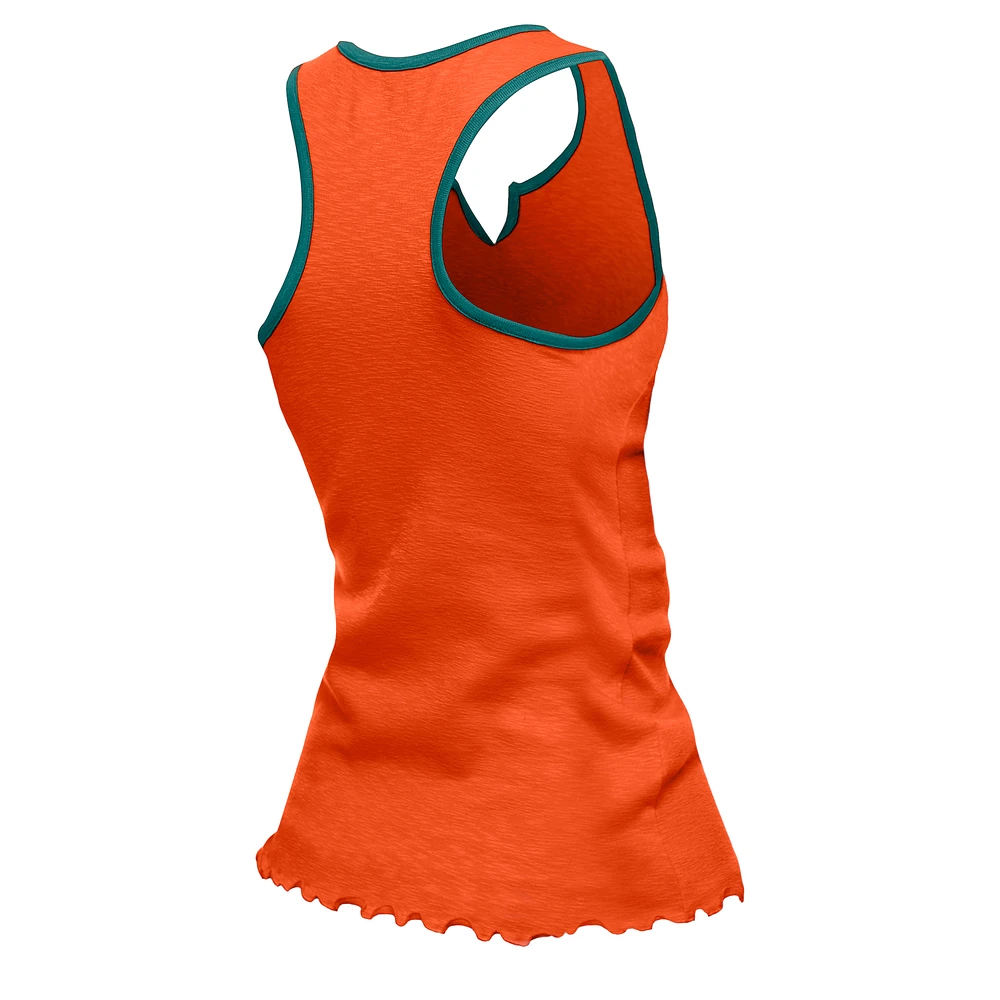 Débardeur orange à col cranté et ourlet ondulé Tri-Blend pour femme New Era des Dolphins de Miami
