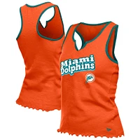 Débardeur orange à col cranté et ourlet ondulé Tri-Blend pour femme New Era des Dolphins de Miami