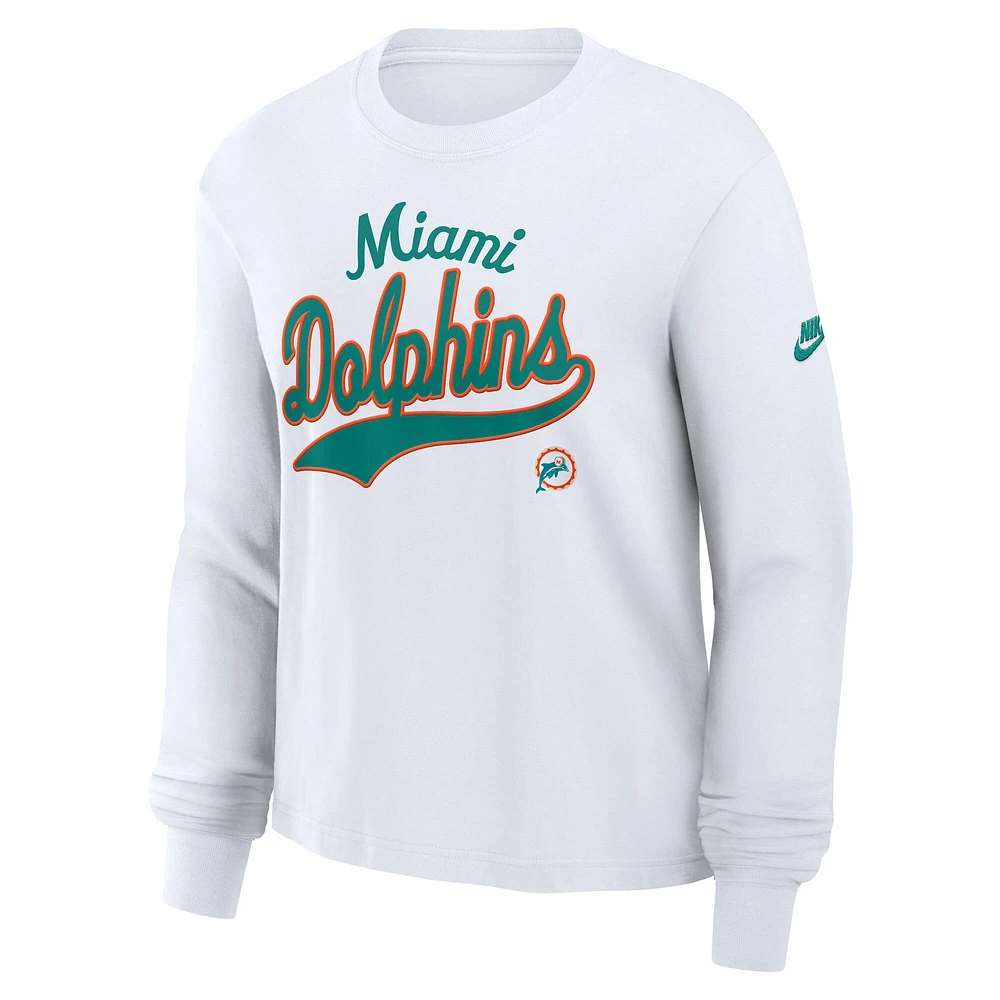 Women's Nike White Miami Dolphins Essential Long Sleeve Boxy T-Shirt