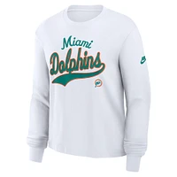 Women's Nike White Miami Dolphins Essential Long Sleeve Boxy T-Shirt