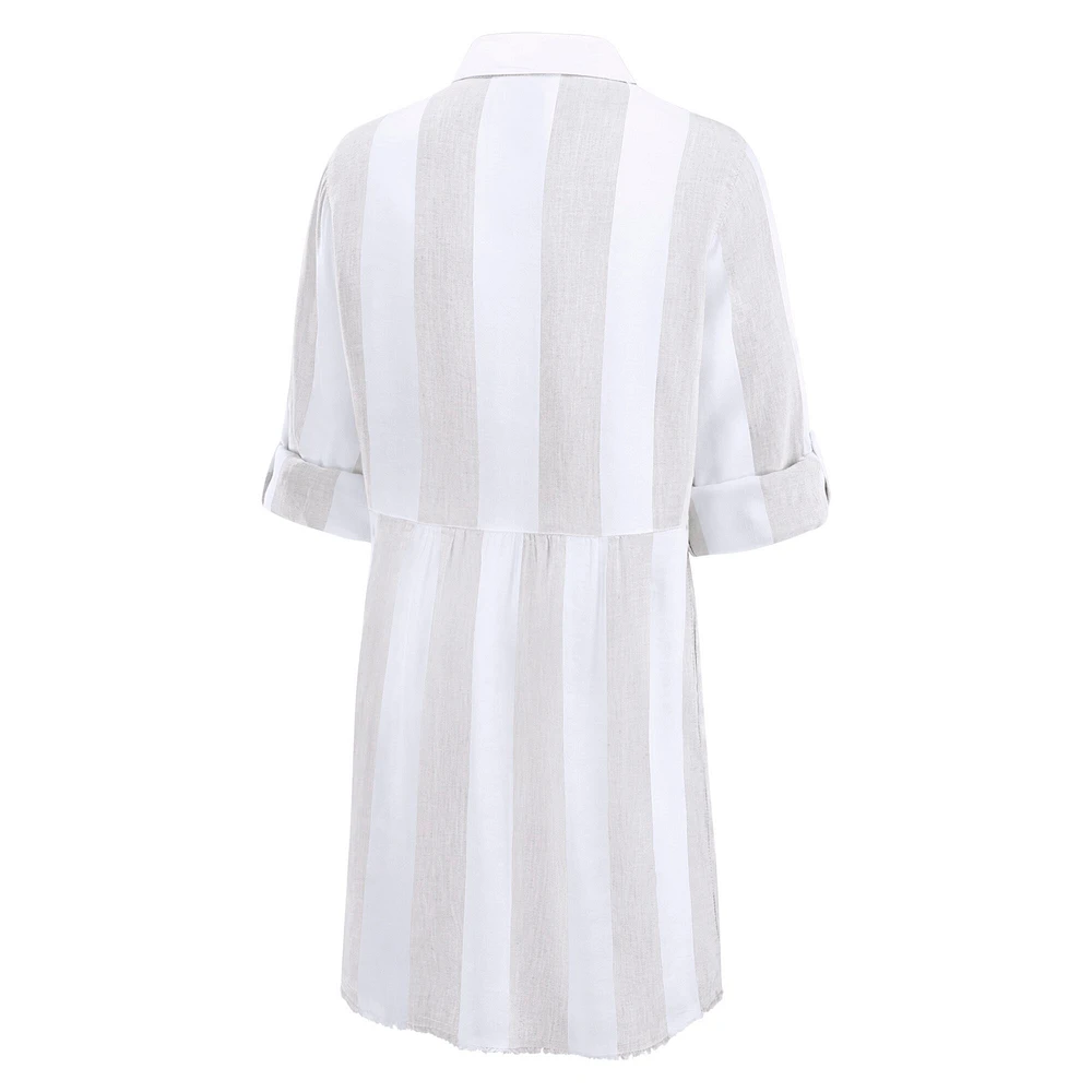 Women's Tommy Bahama  Khaki/White Miami Dolphins Rugby Beach Stripe Button-Up Tunic