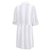 Women's Tommy Bahama  Khaki/White Miami Dolphins Rugby Beach Stripe Button-Up Tunic