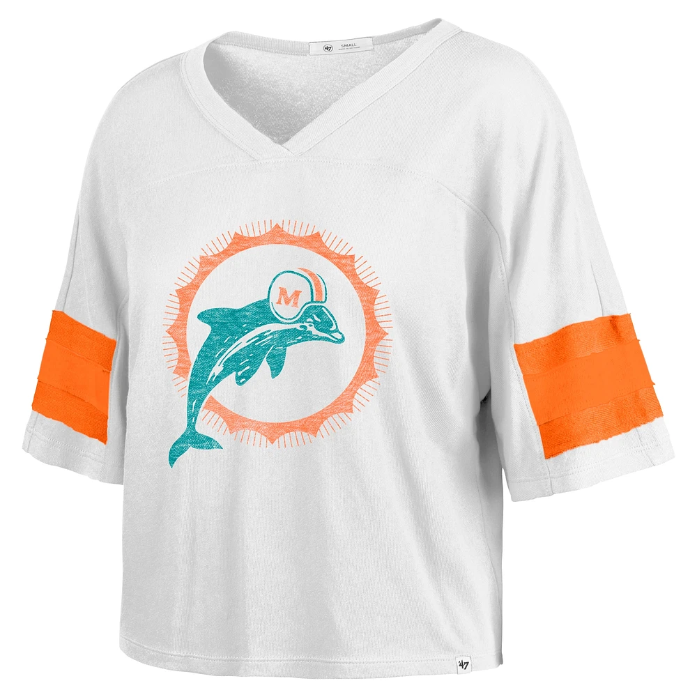 Women's '47 White Miami Dolphins  Double Header Scout Cropped V-Neck T-Shirt