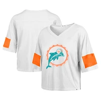 Women's '47 White Miami Dolphins  Double Header Scout Cropped V-Neck T-Shirt