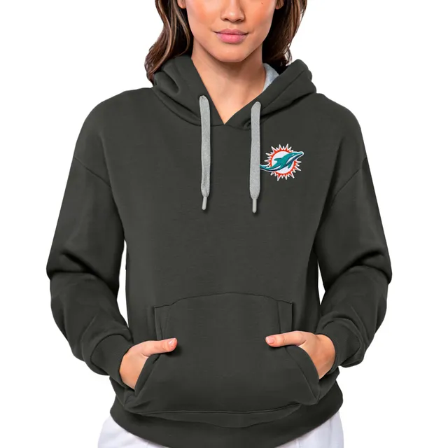 Women's Antigua Black Miami Dolphins Victory Chenille Pullover Sweatshirt Size: Medium