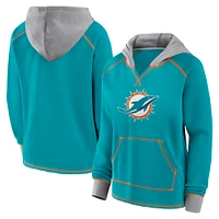 Women's Aqua Miami Dolphins Boom Fleece Pullover V-Neck Hoodie