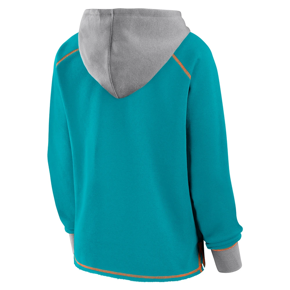 Sweat à capuche col en V polaire Boom pour femme Aqua Miami Dolphins