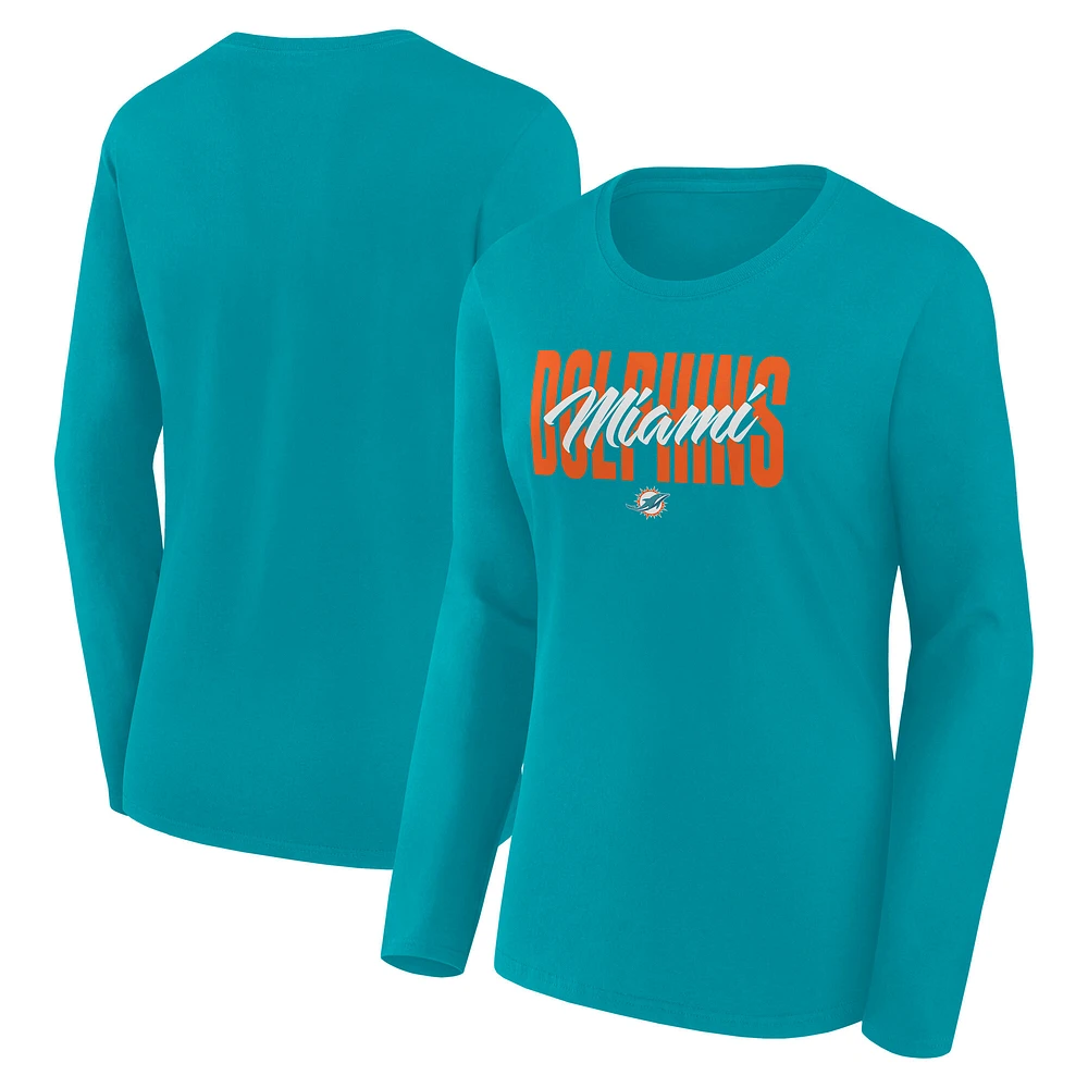 Women's Aqua Miami Dolphins Grip Long Sleeve T-Shirt