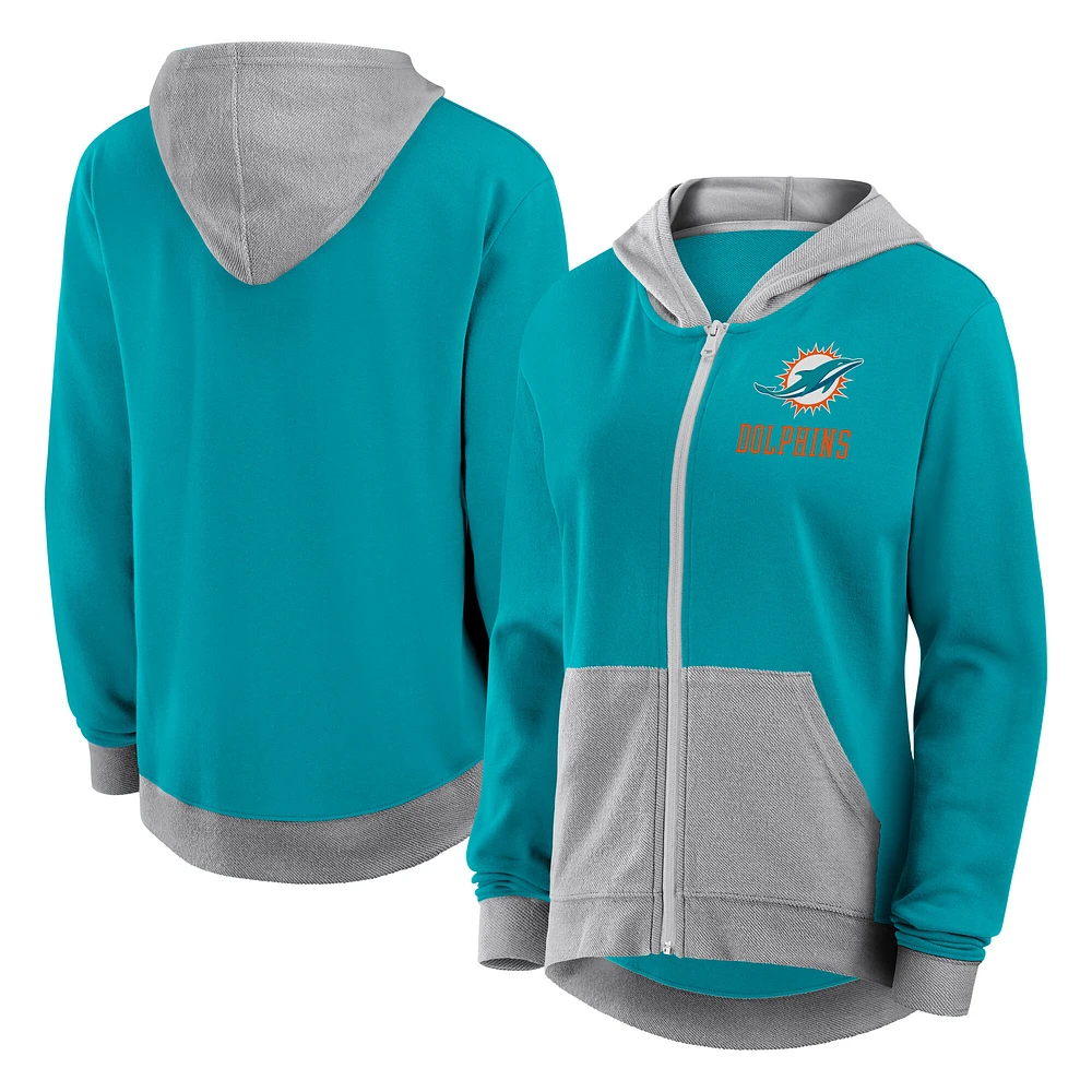 Sweat à capuche zippé en French Terry pour femme Aqua Miami Dolphins Hit It