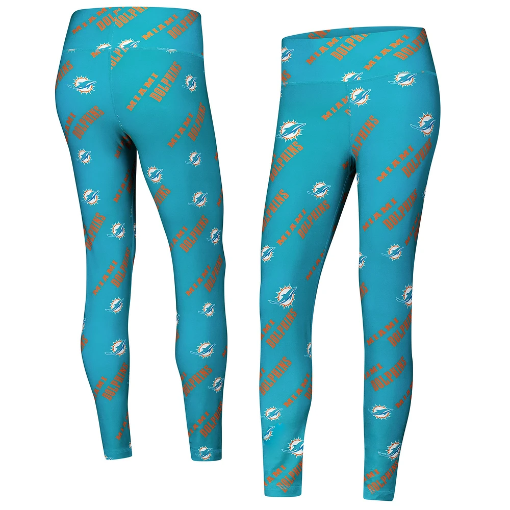 Women's Concepts Sport Aqua Miami Dolphins Breakthrough Allover Print Knit Sleep Leggings