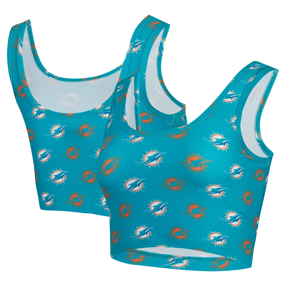 Women's Concepts Sport Aqua Miami Dolphins Record Allover Print Bralette