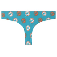 Women's Concepts Sport Aqua Miami Dolphins Record Allover Print Knit Thong