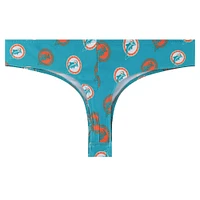 Women's Concepts Sport Aqua Miami Dolphins Record Allover Print Knit Thong