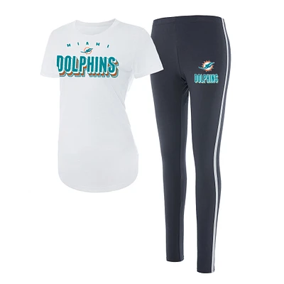 Women's Concepts Sport White/Charcoal Miami Dolphins Sonata Short Sleeve Top & Leggings Set