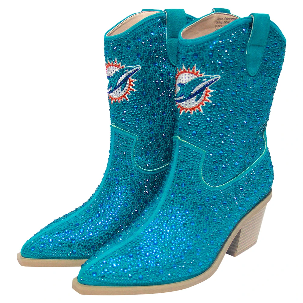 Women's Cuce  Aqua Miami Dolphins Crystal Ankle Boots