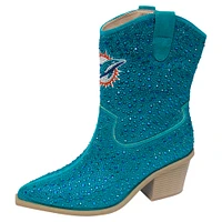 Women's Cuce  Aqua Miami Dolphins Crystal Ankle Boots