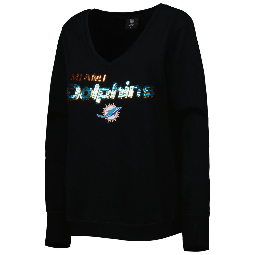 Lids Miami Dolphins Cuce Women's Sequin Logo V-Neck Pullover Sweatshirt -  Black