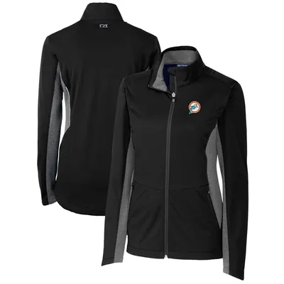 Miami Dolphins Cutter & Buck Women's Throwback Logo Navigate Softshell Full-Zip Jacket - Black
