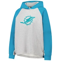 Sweat à capuche court raglan DKNY Sport gris/aqua pour femme des Miami Dolphins Joy