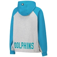 Sweat à capuche court raglan DKNY Sport gris/aqua pour femme des Miami Dolphins Joy