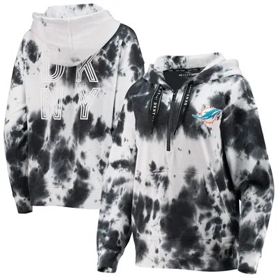 Miami Dolphins DKNY Sport Women's Dakota Oversized Tie-Dye Half-Zip Hoodie - White/Black