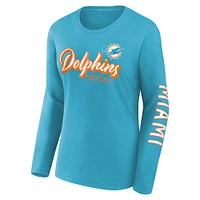 T-shirt à manches longues pour femme Fanatics Aqua Miami Dolphins Cheerleader