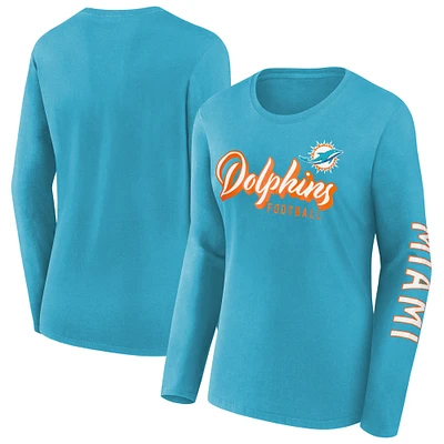 T-shirt à manches longues pour femme Fanatics Aqua Miami Dolphins Cheerleader