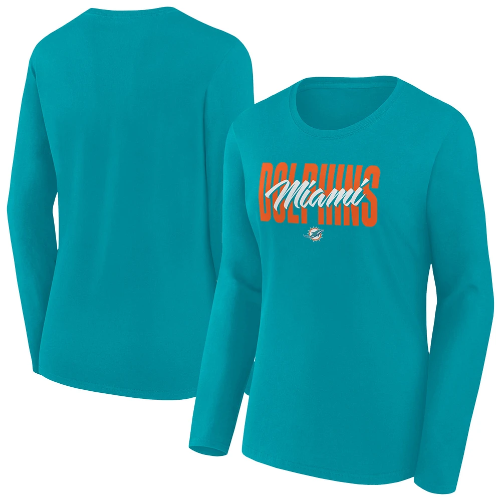 T-shirt à manches longues et col rond pour femme Fanatics Aqua Miami Dolphins