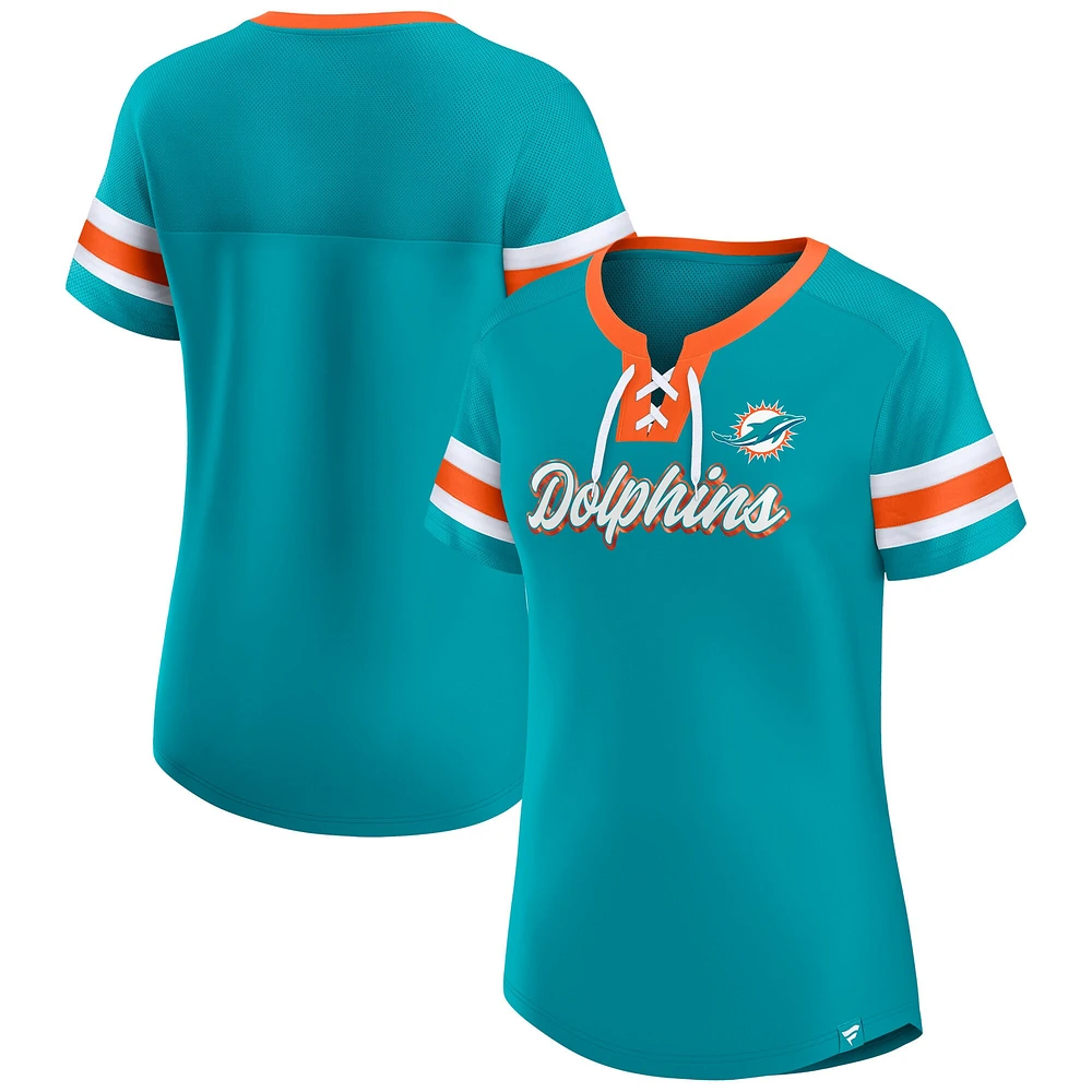 T-shirt à lacets Fanatics Aqua Miami Dolphins Original State pour femmes