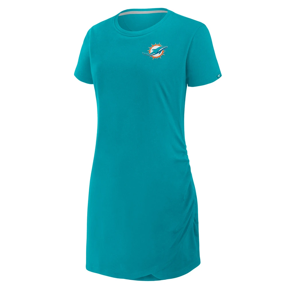 Women's Fanatics Aqua Miami Dolphins Ruched Drape T-Shirt Dress