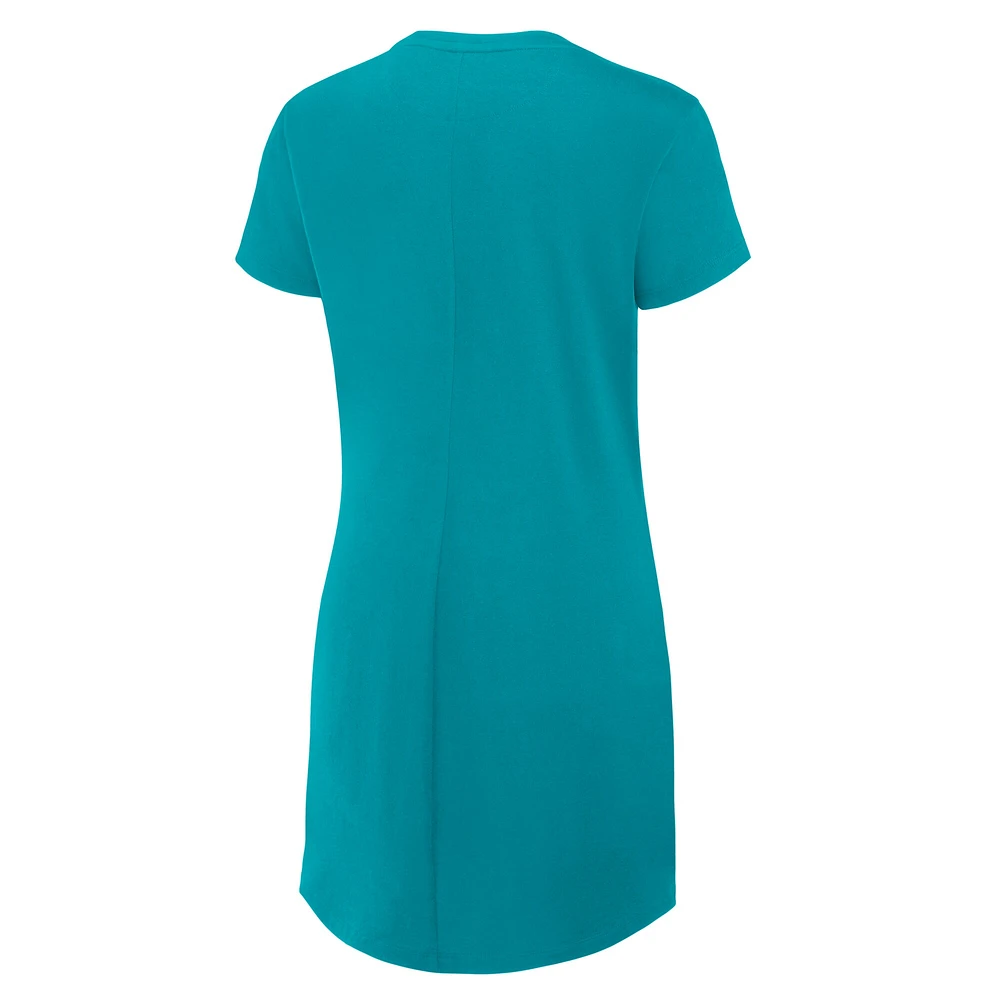 Women's Fanatics Aqua Miami Dolphins Ruched Drape T-Shirt Dress