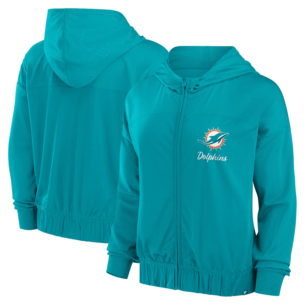 Sweat à capuche zippé intégral Fanatics Aqua Miami Dolphins Script Lock pour femme