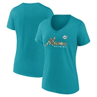 T-shirt à col en V Fanatics Aqua Miami Dolphins Shine Time pour femmes