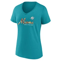 T-shirt à col en V Fanatics Aqua Miami Dolphins Shine Time pour femmes