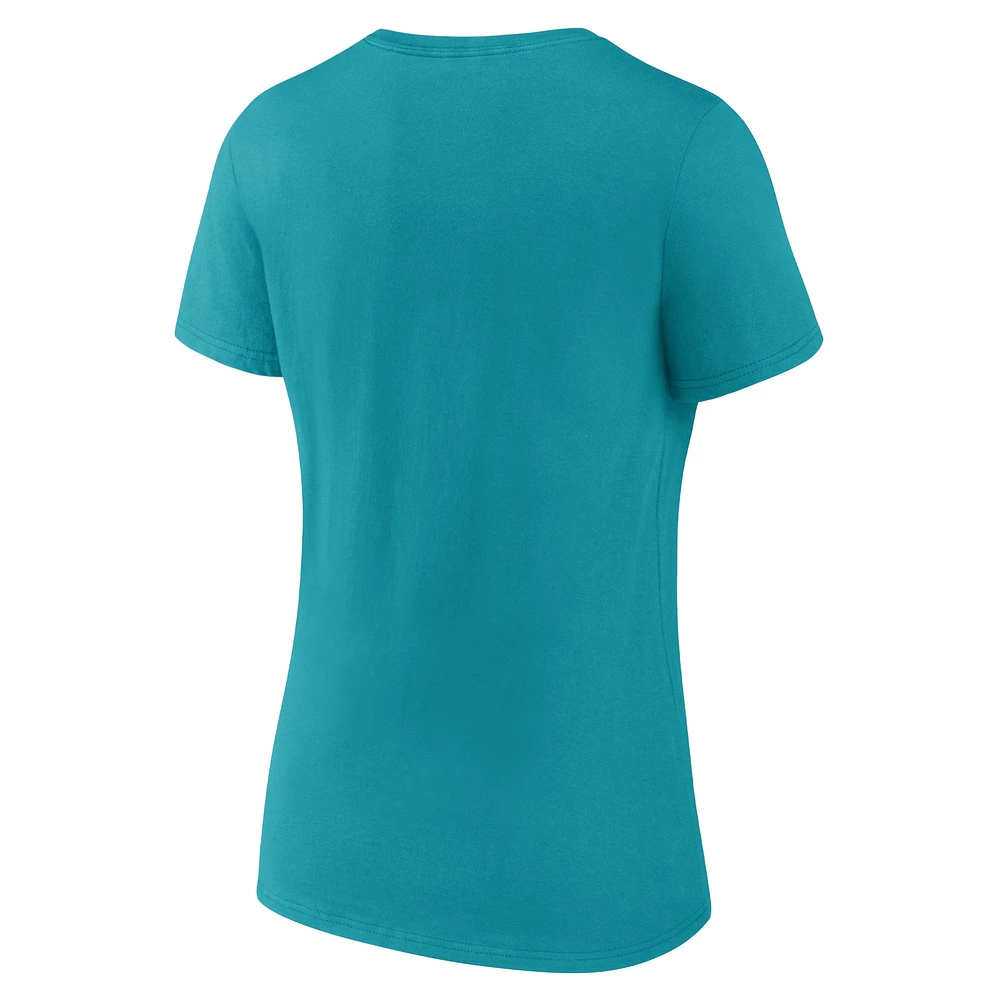 T-shirt à col en V Fanatics Aqua Miami Dolphins Shine Time pour femmes