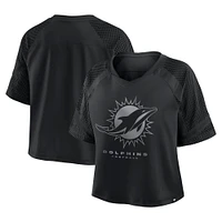 T-shirt surdimensionné à col en V et manches raglan pour femme, motif cornerback Blitz des Miami Dolphins, noir