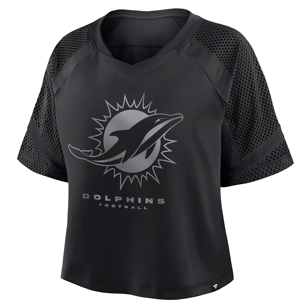 T-shirt surdimensionné à col en V et manches raglan pour femme, motif cornerback Blitz des Miami Dolphins, noir