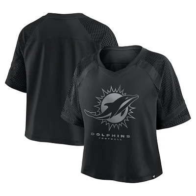 T-shirt surdimensionné à col en V et manches raglan pour femme, motif cornerback Blitz des Miami Dolphins, noir