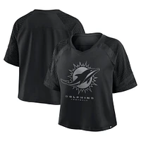 T-shirt surdimensionné à col en V et manches raglan pour femme, motif cornerback Blitz des Miami Dolphins, noir