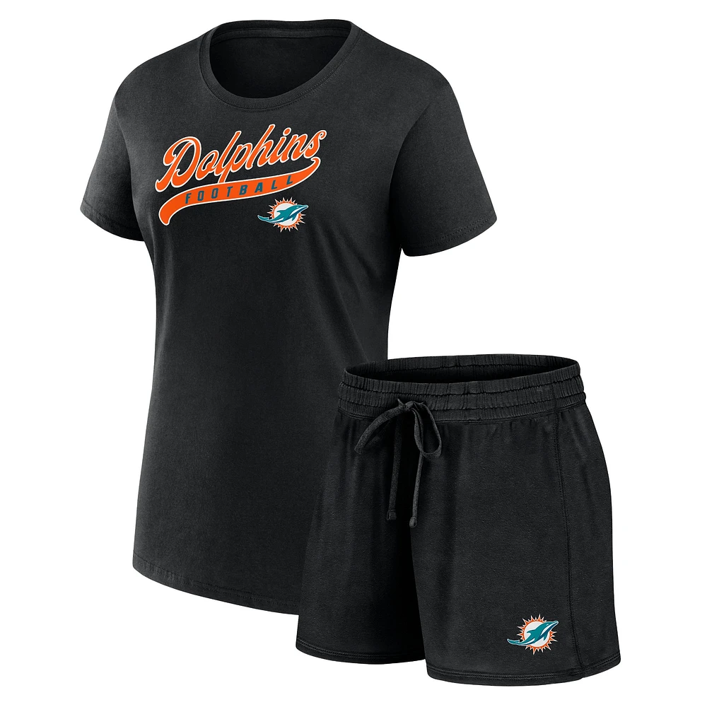 Women's Fanatics Black Miami Dolphins Start to Finish T-Shirt & Shorts Combo Pack